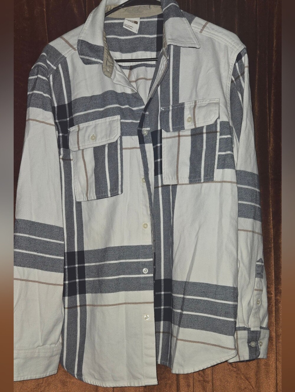 The North Face White and Gray Plaid Button-Down Shirt